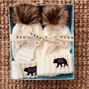 NEW Rae Dunn Mommy and Me Cream Pom-Pom Beanie Set